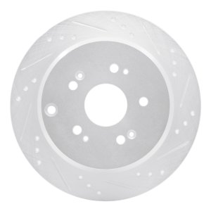 Acura RDX Brake Rotor (1) - Rear Right - R1 Concepts - Drilled & Slotted - Silver - `05-`18